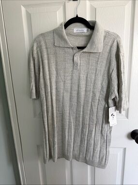 Kinetix Light Gray Ribbed Polo Shirt